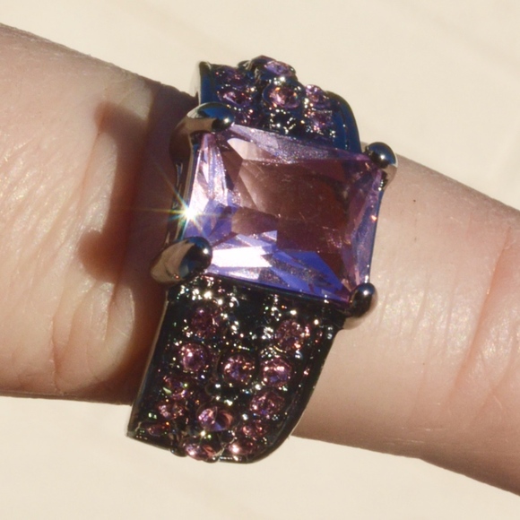 Gunmetal Black Size 7 18k Gf Ring Pink Sapphire - Picture 4 of 6